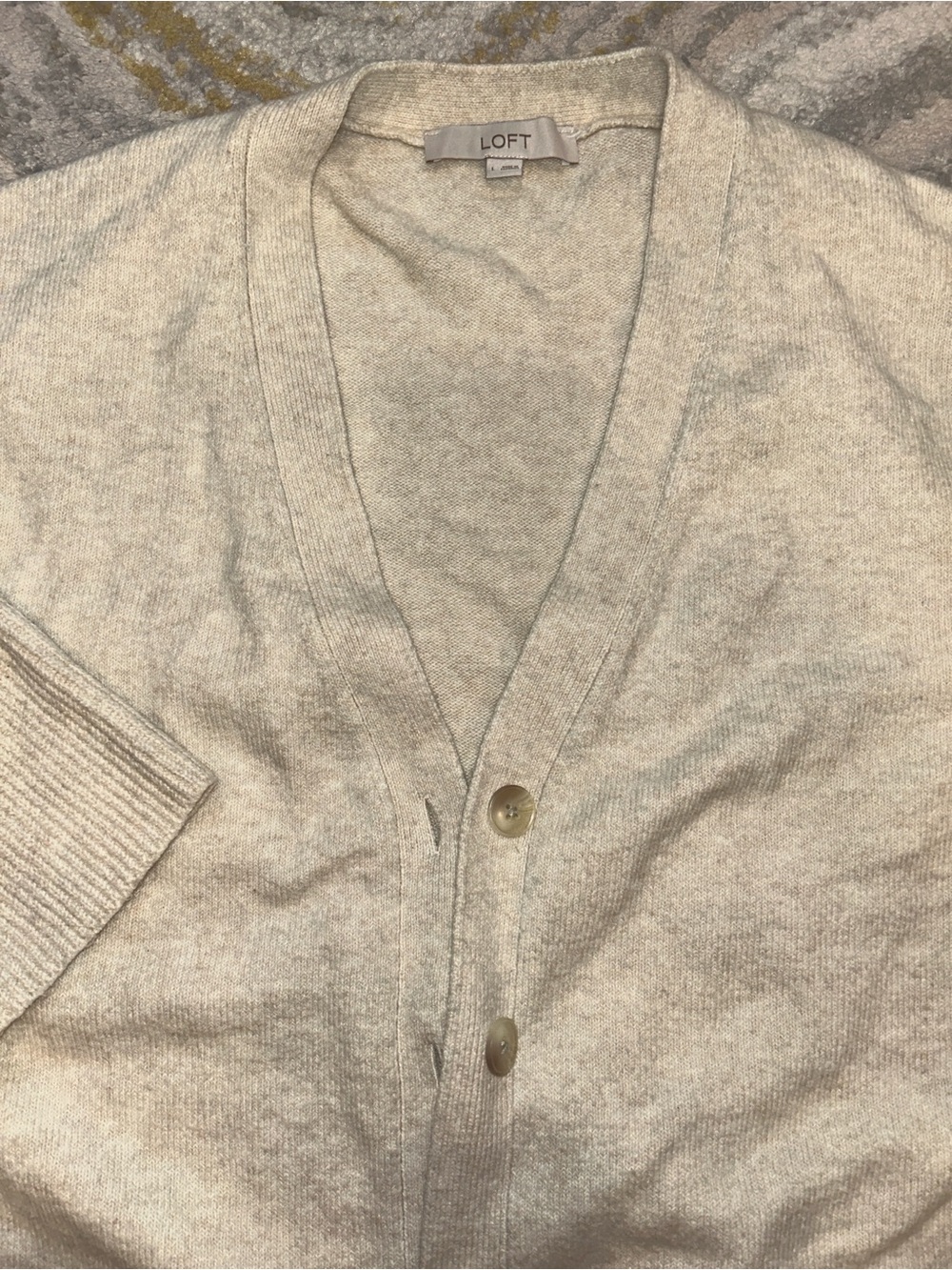 LOFT Women’s Cream V-Neck Button Cardigan - Picture 4 of 11